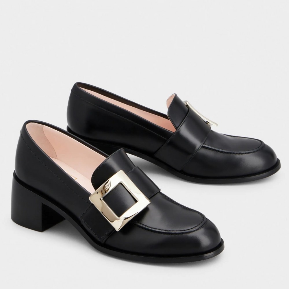 Roger Vivier Viv' Rangers Metal Buckle Loafers in Black Leather TDSS13942