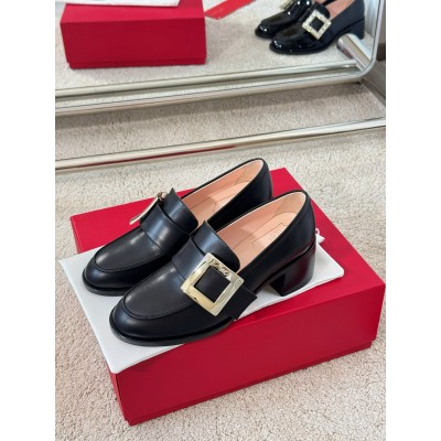 Roger Vivier Viv' Rangers Metal Buckle Loafers in Black Leather TDSS13942