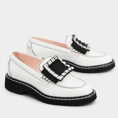 Roger Vivier Viv' Rangers Stitch Strass Loafers In White Leather TDSS13943