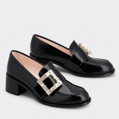 Roger Vivier Viv' Rangers Strass Buckle Loafers in Black Patent Leather TDSS13944