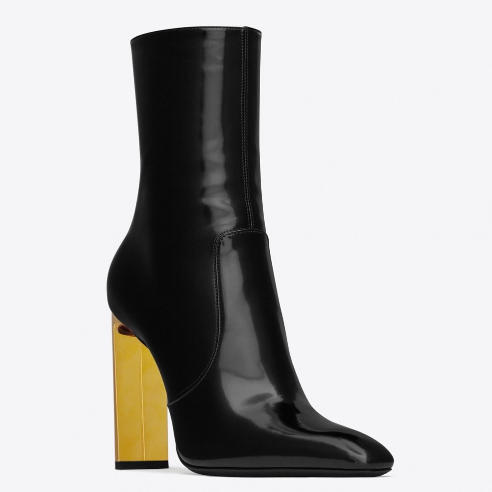 Saint Laurent Auteuil Ankle Boots in Black Glazed Leather TDSS13952