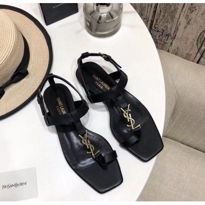 Saint Laurent Cassandra Flat Sandals In Black Calfskin TDSS13957