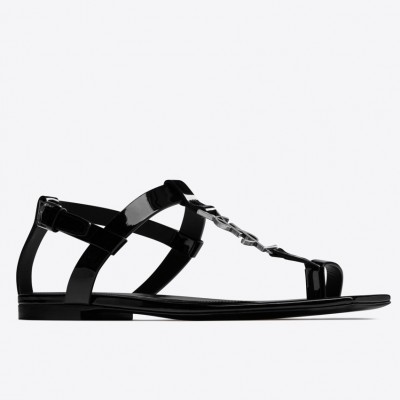 Saint Laurent Cassandra Flat Sandals In Black Patent Leather TDSS13958