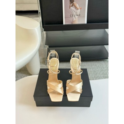 Saint Laurent Corinne Sandals 110mm in Beige Satin TDSS13959