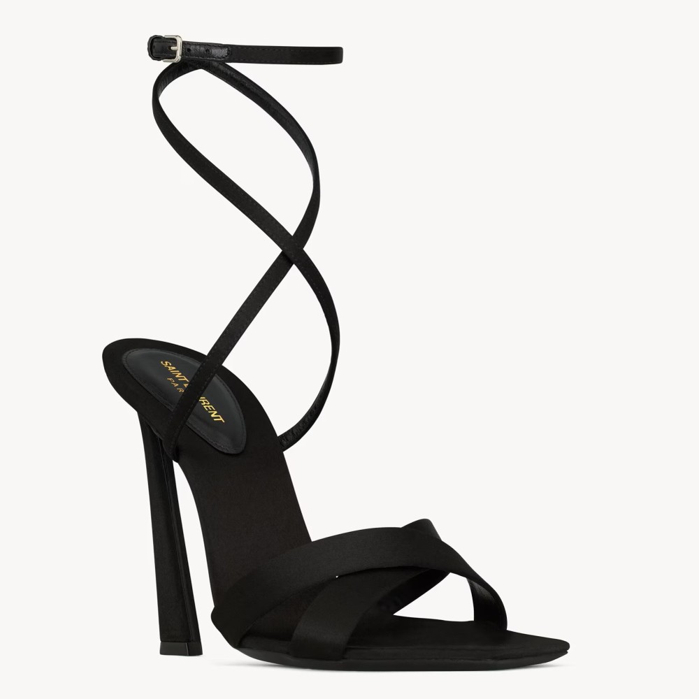 Saint Laurent Corinne Sandals 110mm in Black Satin TDSS13960