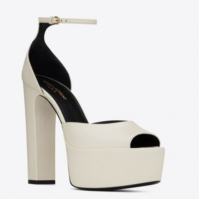 Saint Laurent Jodie Platform Sandals In White Lambskin TDSS13962