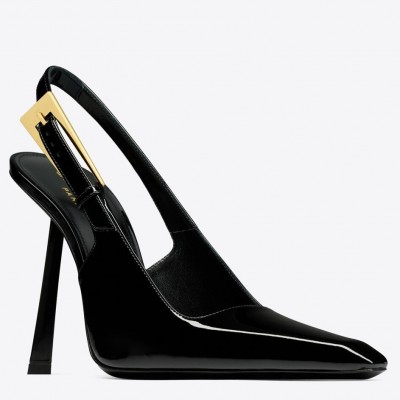 Saint Laurent Lee Slingback Pumps in Black Patent Leather TDSS13964