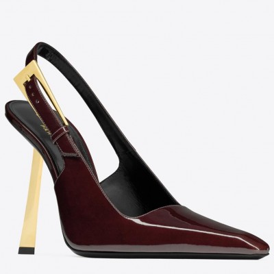 Saint Laurent Lee Slingback Pumps in Burgundy Patent Leather TDSS13966