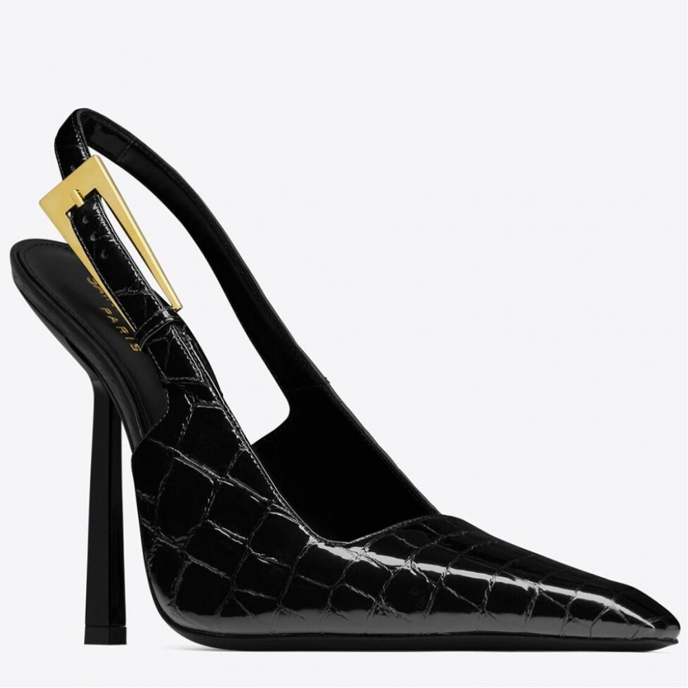 Saint Laurent Lee Slingback Pumps in Crocodile-embossed Leather TDSS13967