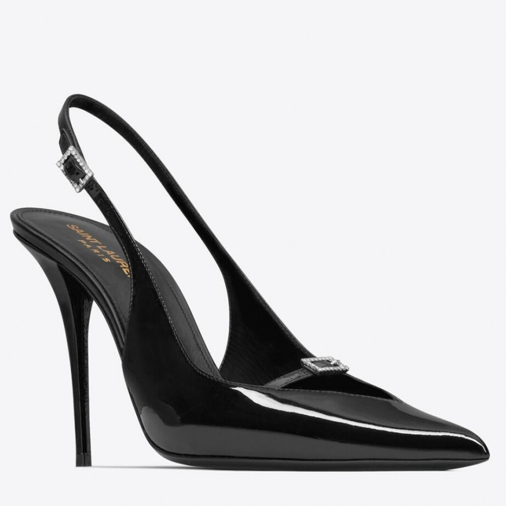 Saint Laurent Luna Slingback Pumps 105mm In Black Patent Leather TDSS13968