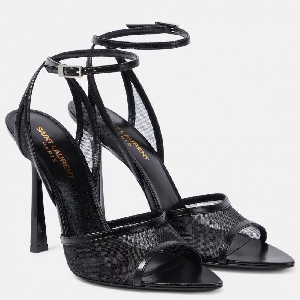 Saint Laurent Missy Sandals 110mm in Black Mesh TDSS13977