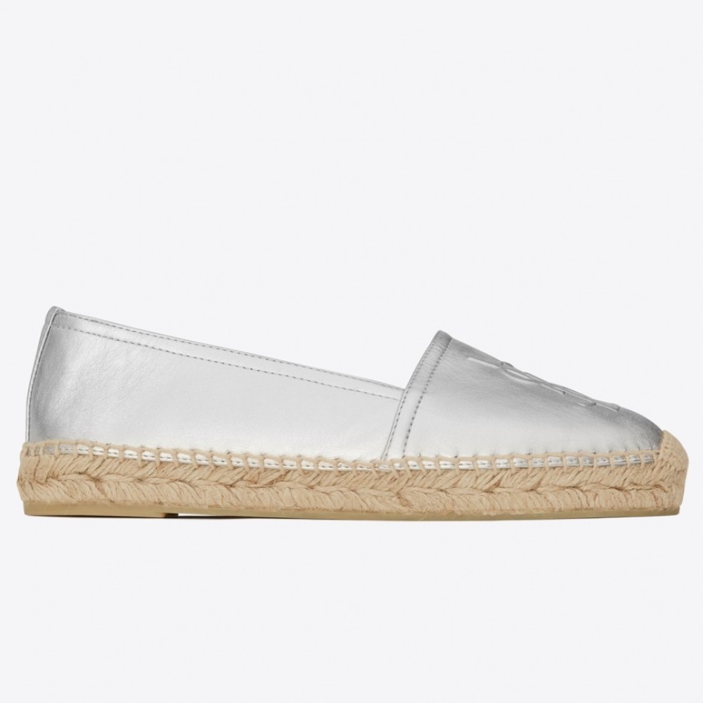 Saint Laurent Monogram Espadrilles In Silver Lambskin TDSS13981