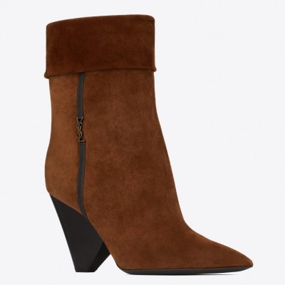 Saint Laurent Niki Ankle Boots in Brown Suede Leather TDSS13985