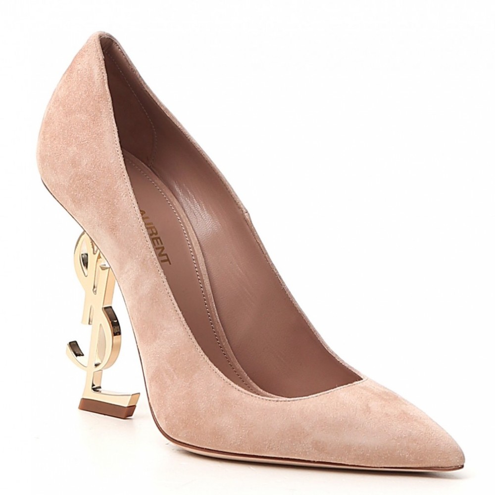 Saint Laurent Opyum 110 Pumps In Suede with Gold Heel TDSS13992