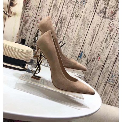 Saint Laurent Opyum 110 Pumps In Suede with Gold Heel TDSS13992