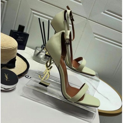 Saint Laurent Opyum 110 White Sandals with Gold YSL Heel TDSS13998