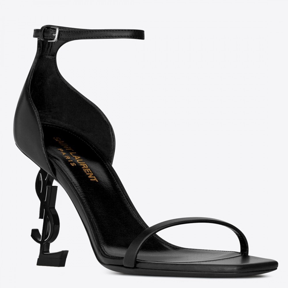 Saint Laurent Opyum 85mm Sandals in Black Leather with Black YSL Heel TDSS13999