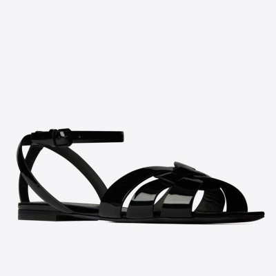 Saint Laurent Tribute Flat Sandals In Black Patent Leather TDSS14008