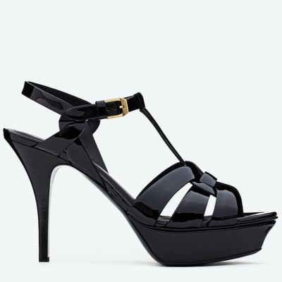 Saint Laurent Tribute Platform Sandals 105mm In Black Patent Leather TDSS14009