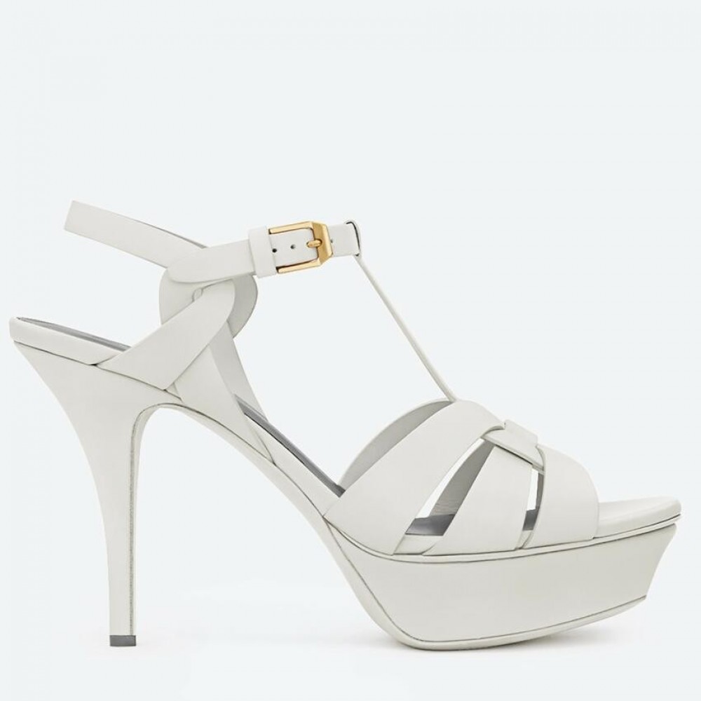 Saint Laurent Tribute Platform Sandals 105mm In White Calfskin TDSS14011