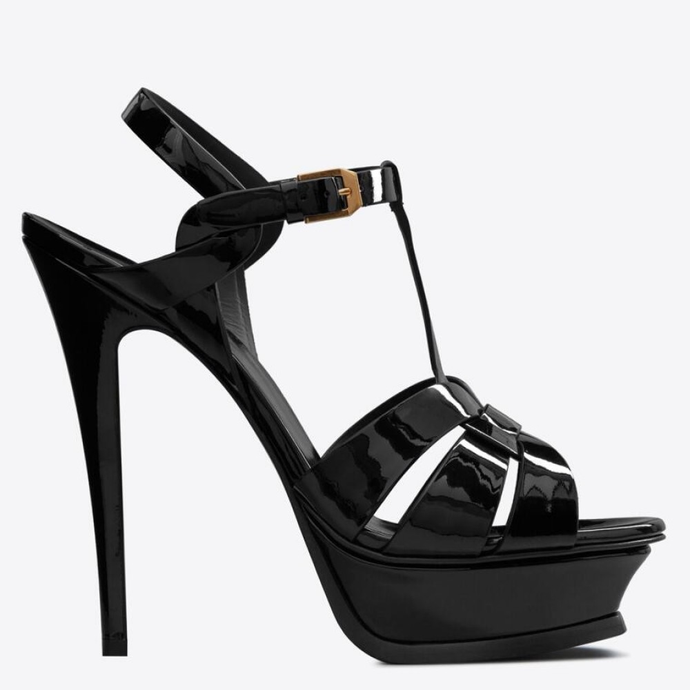 Saint Laurent Tribute Platform Sandals 135mm In Black Patent Leather TDSS14013