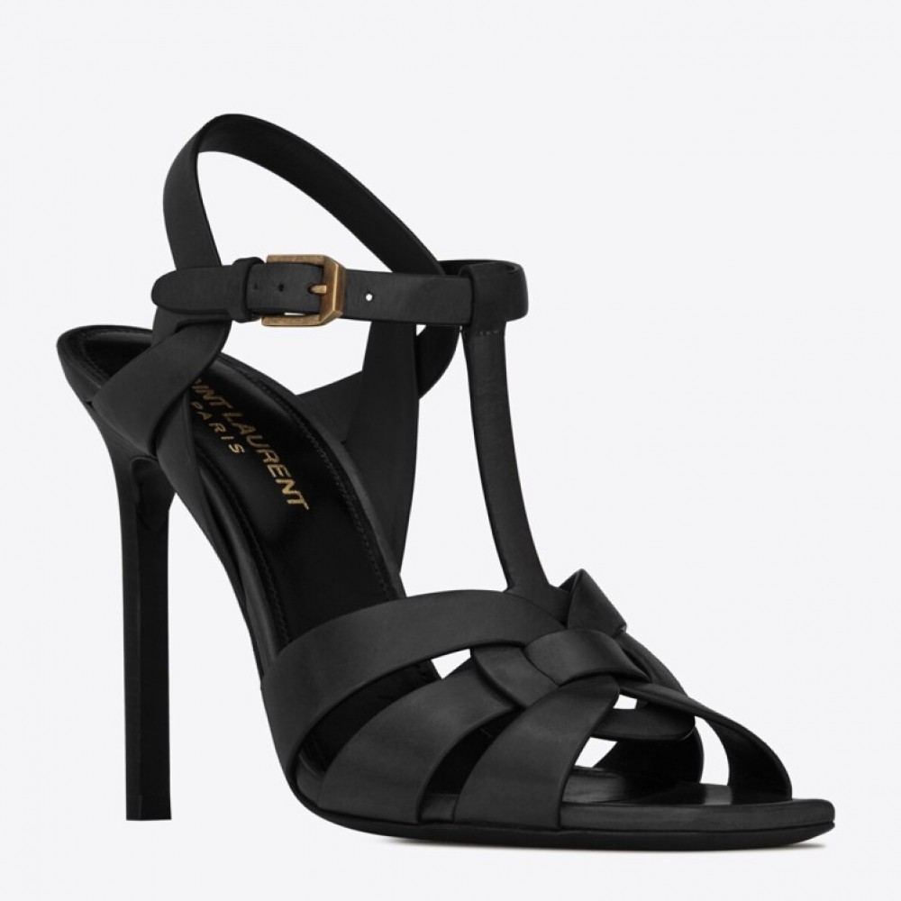 Saint Laurent Tribute Sandals 105 In Black Calfskin TDSS14014