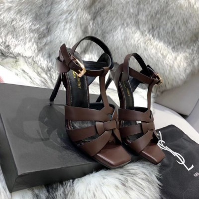 Saint Laurent Tribute Sandals 105 In Dark Brown Calfskin TDSS14017