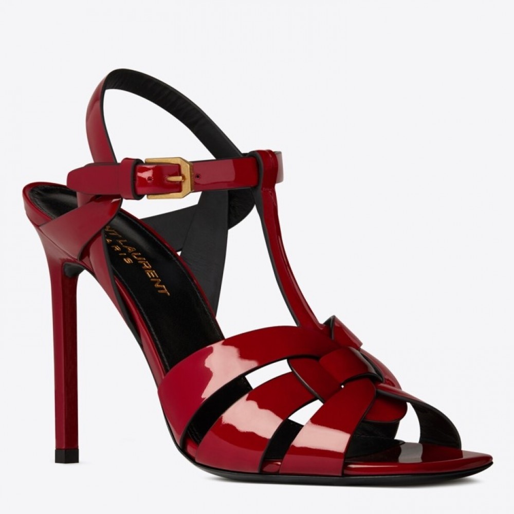 Saint Laurent Tribute Sandals 105 In Red Patent Leather TDSS14018