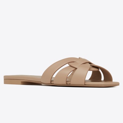 Saint Laurent Tribute Slides In Beige Calfskin TDSS14019