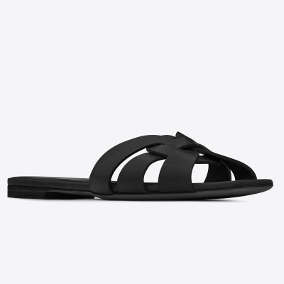 Saint Laurent Tribute Slides In Black Calfskin TDSS14020