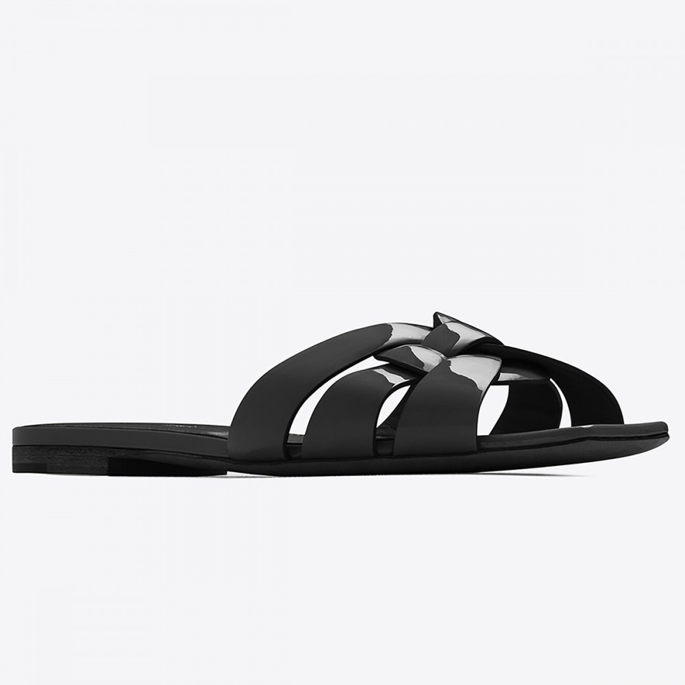 Saint Laurent Tribute Slides In Black Patent Leather TDSS14021