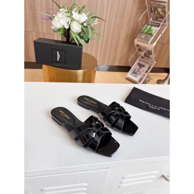 Saint Laurent Tribute Slides In Black Patent Leather TDSS14021