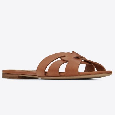 Saint Laurent Tribute Slides In Tan Calfskin TDSS14024