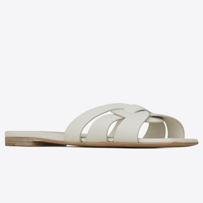 Saint Laurent Tribute Slides In White Calfskin TDSS14025