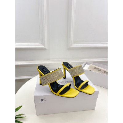 Sergio Rossi SR Paris Sandals 90MM in Yellow Satin with Rhinestones TDSS14033