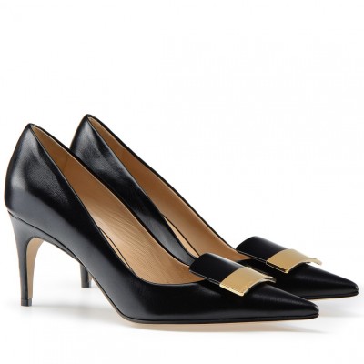 Sergio Rossi SR1 Pumps 75mm In Black Lambskin TDSS14034