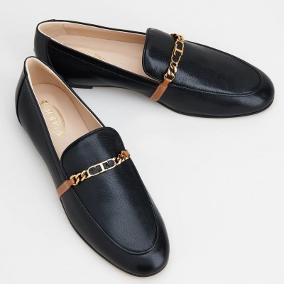 Tod's Black Chain-embellished Leather Loafers TDSS14044