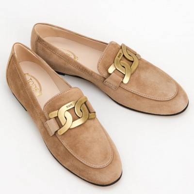 Tod's Kate Loafers In Beige Suede Leather TDSS14049