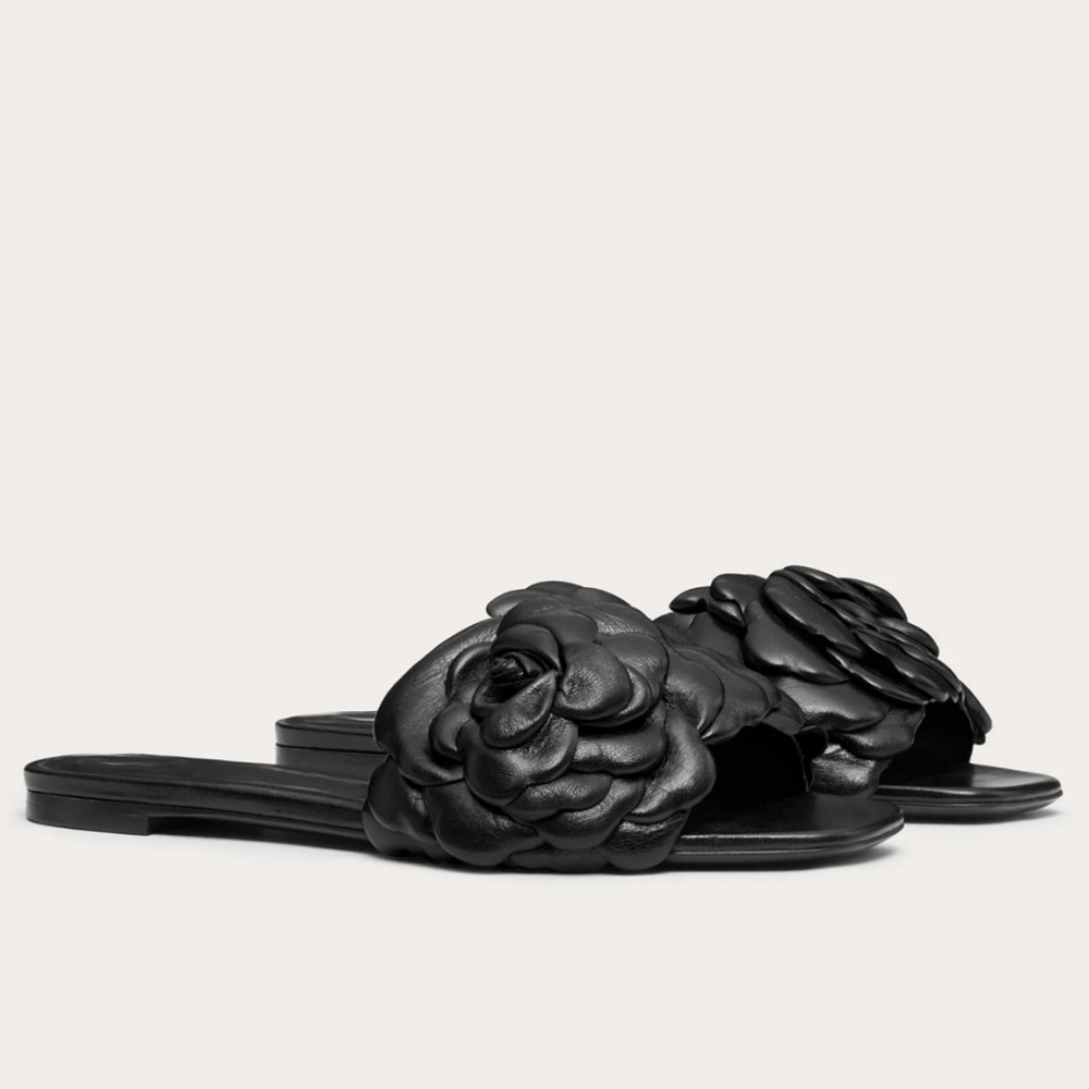 Valentino Atelier Shoes 03 Rose Edition Slide Sandals Black TDSS14064