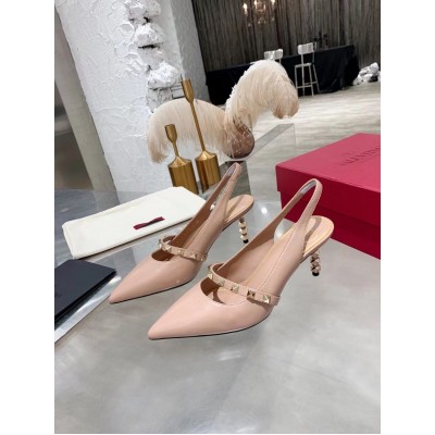 Valentino Beige Rockstud Slingback Pumps With Sculpted Heel TDSS14068