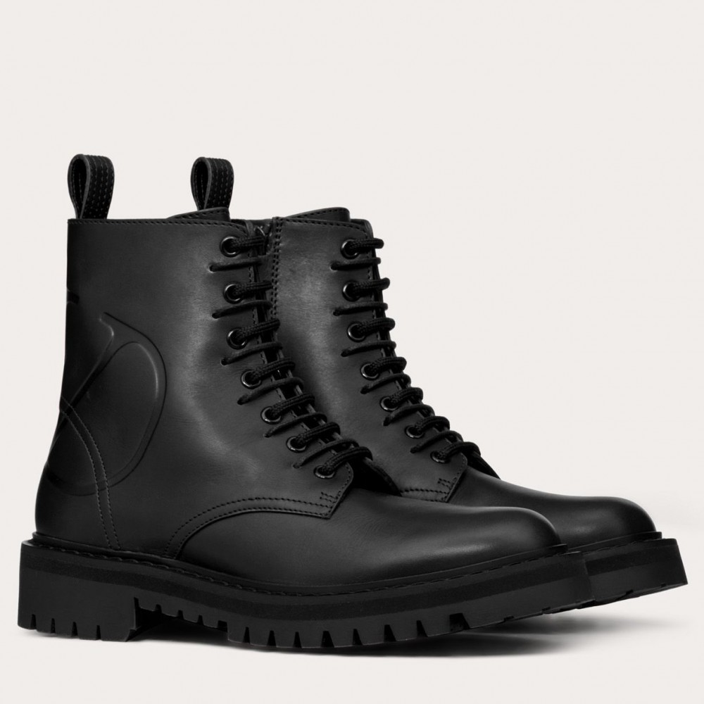 Valentino Black Leather VLogo Combat Boots TDSS14072