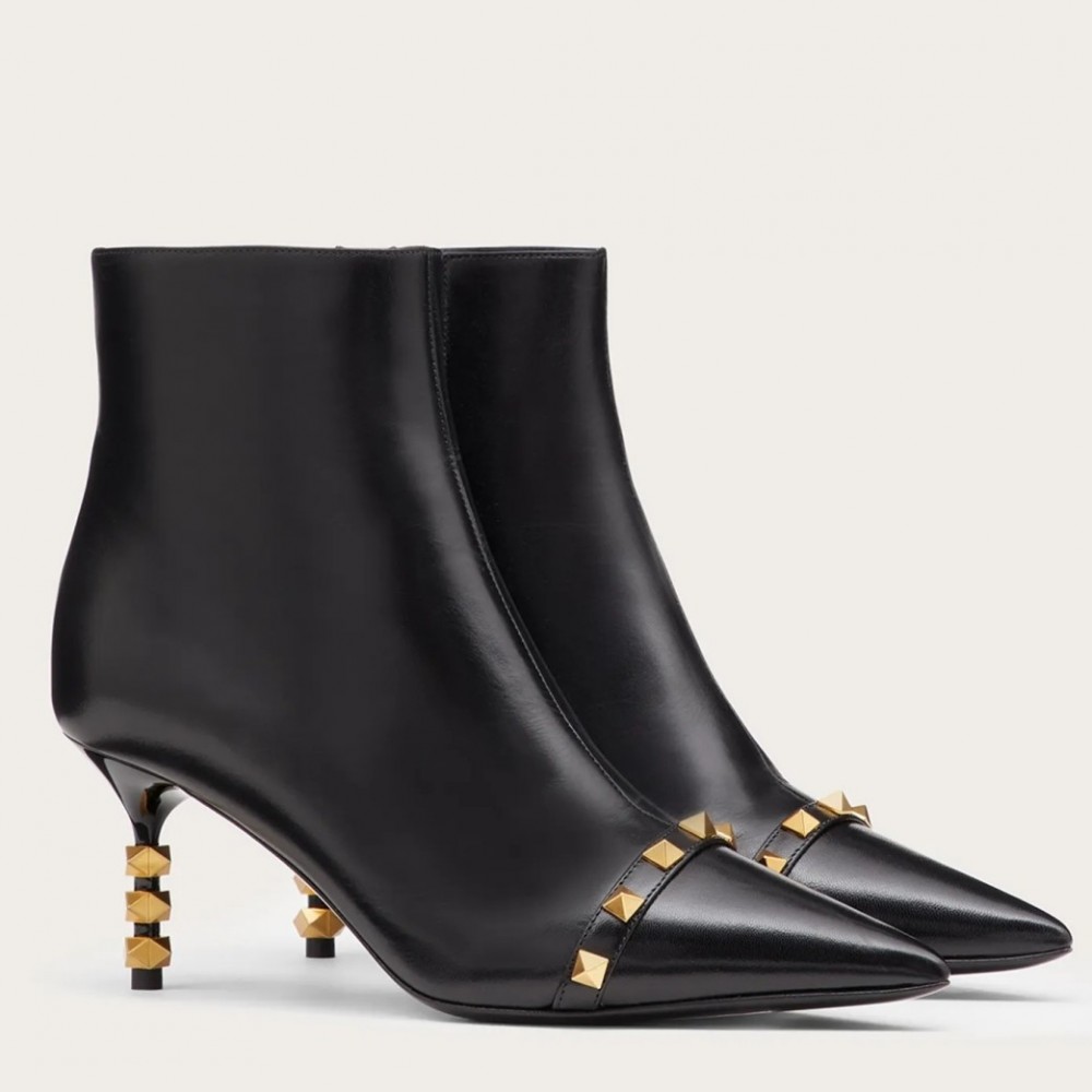 Valentino Black Rockstud Ankle Boots with Sculpted Heel TDSS14074