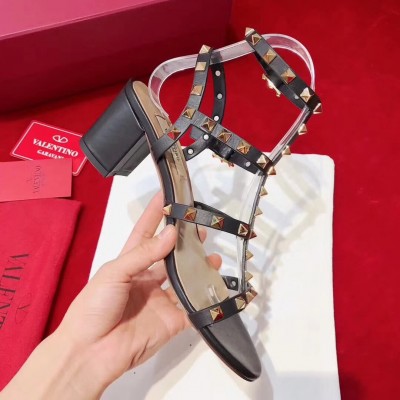 Valentino Black Rockstud Block Heel Cage Sandal TDSS14076