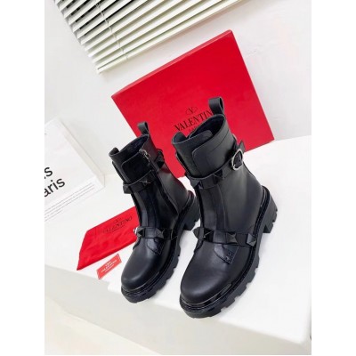 Valentino Black Roman Stud Combat Boots with Tonal Studs TDSS14081