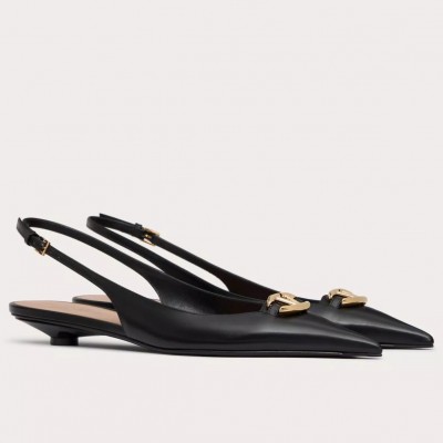 Valentino Bold Edition VLogo Slingback Ballerinas in Black Leather TDSS14084