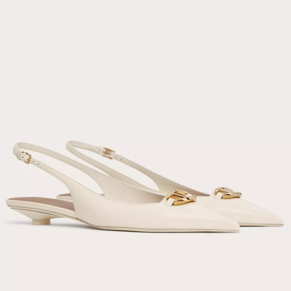 Valentino Bold Edition VLogo Slingback Ballerinas in White Leather TDSS14085