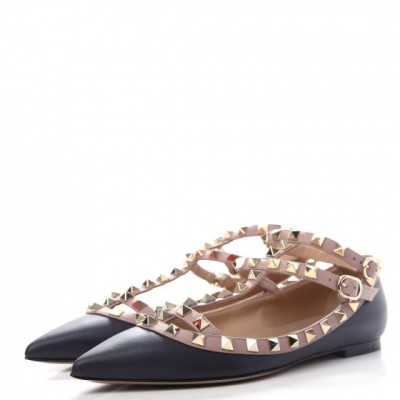 Valentino Cage Rockstud Ballet Flats In Black Calfskin TDSS14086