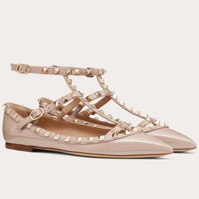 Valentino Caged Rockstud Ballet Flats In Powder Patent Leather TDSS14090