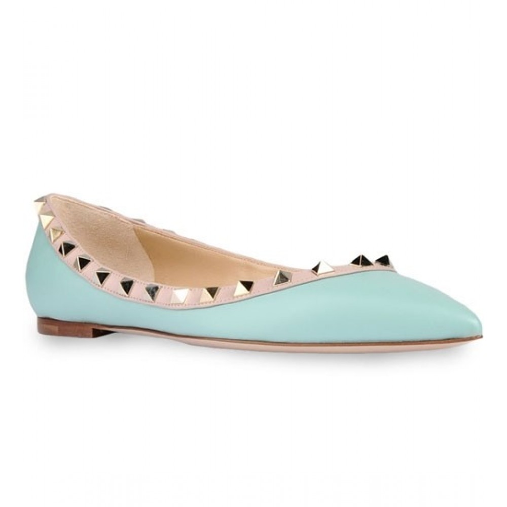 Valentino Garavani Ligh Blue Rockstud Ballerina Patent Flats TDSS14109