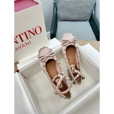 Valentino Garavani Rockstud Ballerina In Beige Satin TDSS14126